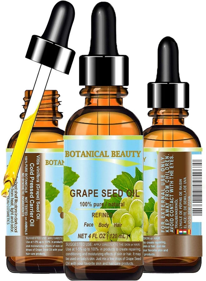 Botanical Beauty GRAPE SEED OIL 100% Pure Natural Undiluted Refined Cold Pressed Carrier Oil for Face, Skin, Body, Hair, Massage, Lip, Nails. 4 Fl. oz-120 ml. - Image 1